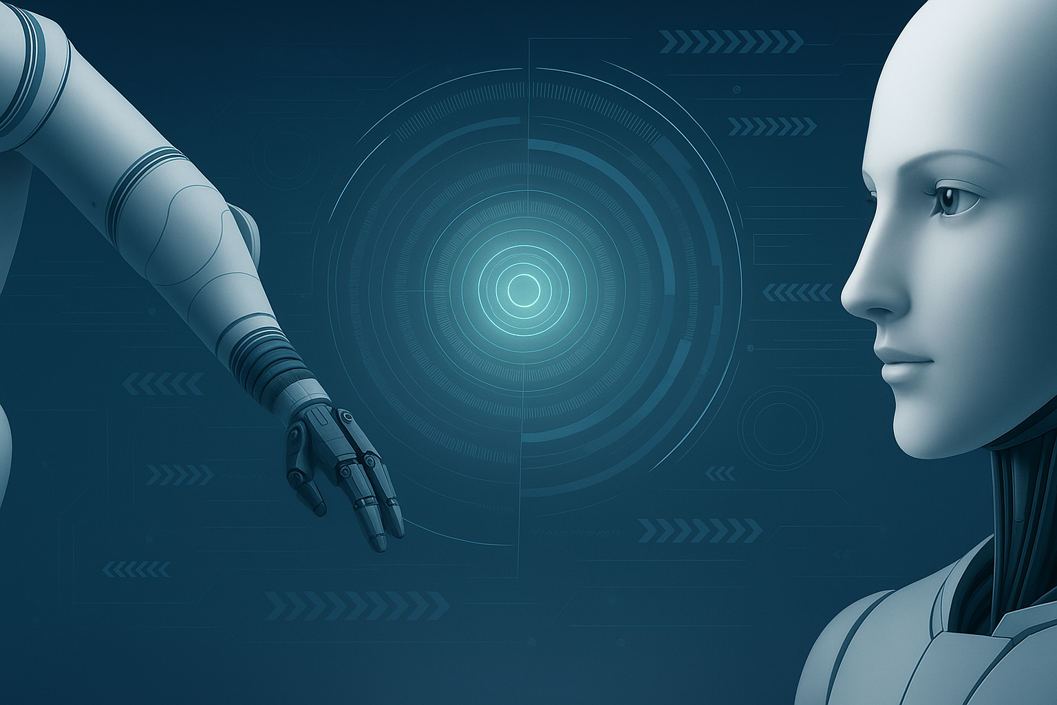 Intelligence Artificielle - Interaction humain-robot avec interface technologique futuriste